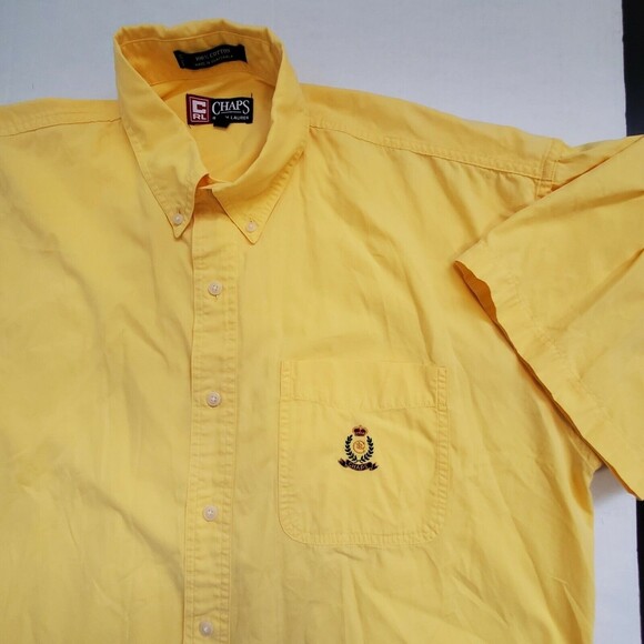 Vintage Chaps Ralph Lauren Button Up Shirt Logo Pocket Yellow Mens size Large - Picture 2 of 9